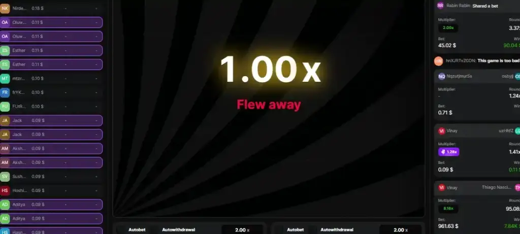Astronaut Crash Game crash screen showing 1.00x instant round result